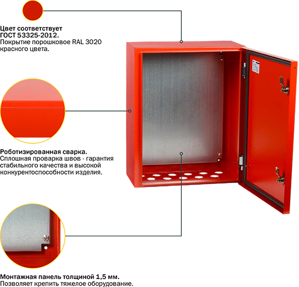 IEK GROUP начала выпуск щитов с монтажной панелью для пожарной автоматики ЩМП IP54 IEK®, красного цвета RAL 3020.
